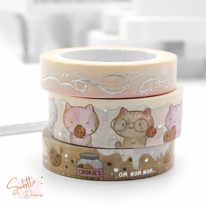 Kitties and cookies, hand painted washi