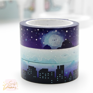 Citylights cloud washi (mint/blue foil)