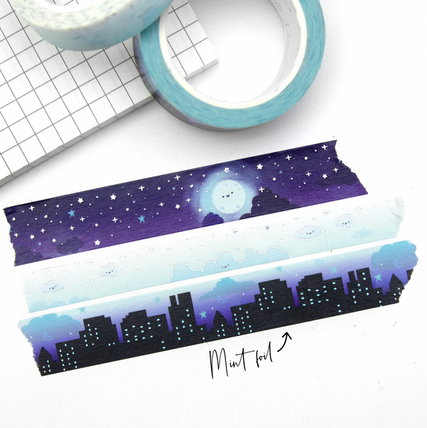 Citylights cloud washi (mint/blue foil)