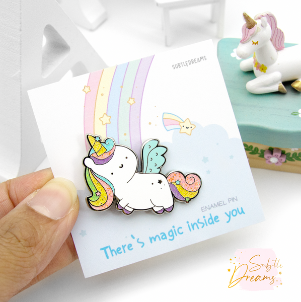 Rainbow unicorn, glitter enamel pin