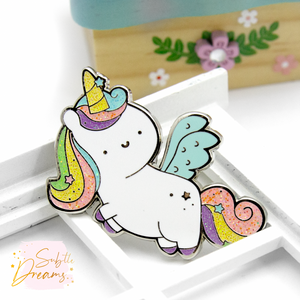 Rainbow unicorn, glitter enamel pin