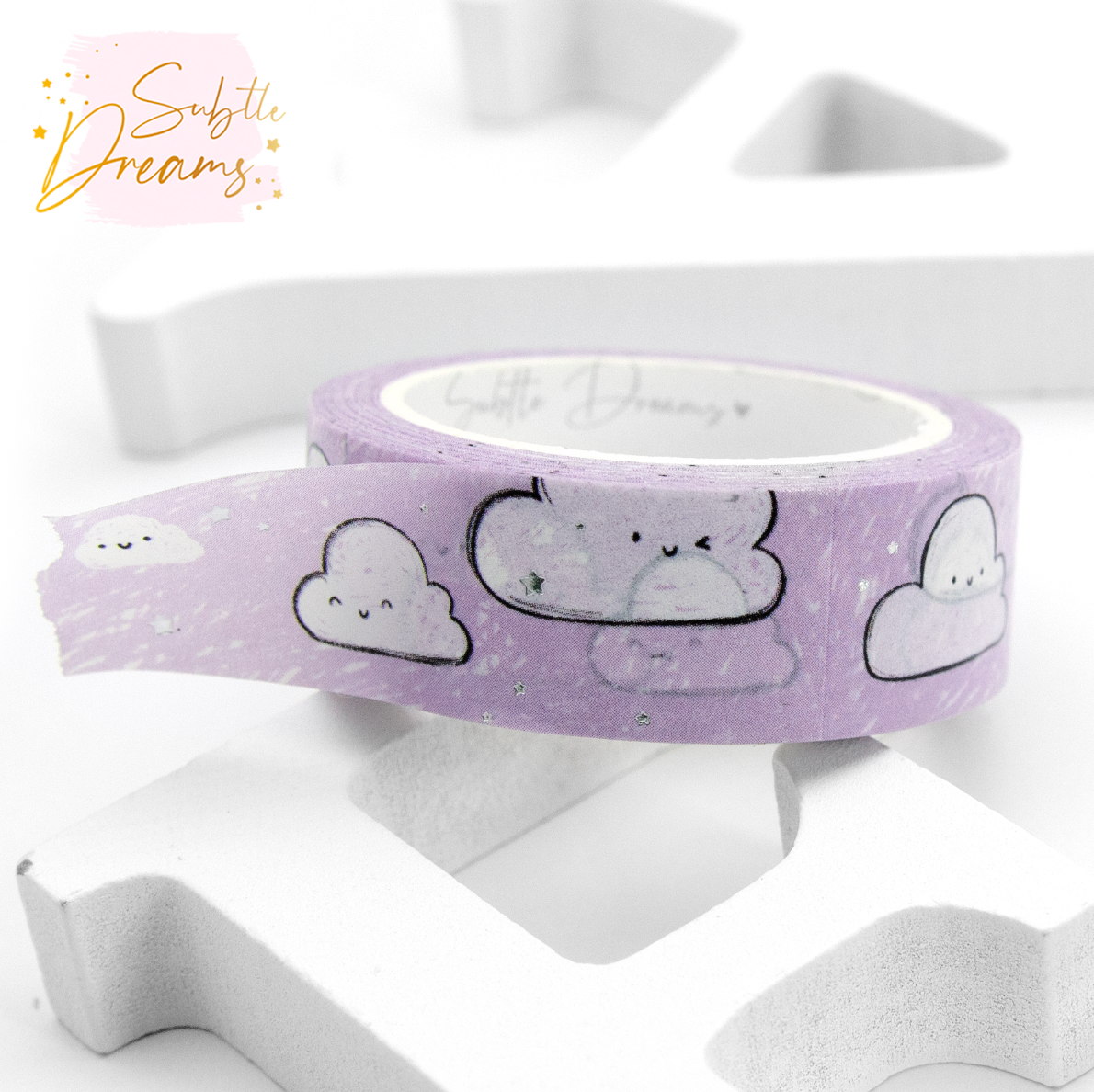 Kawaii clouds purple washi Vol.1, hand painted