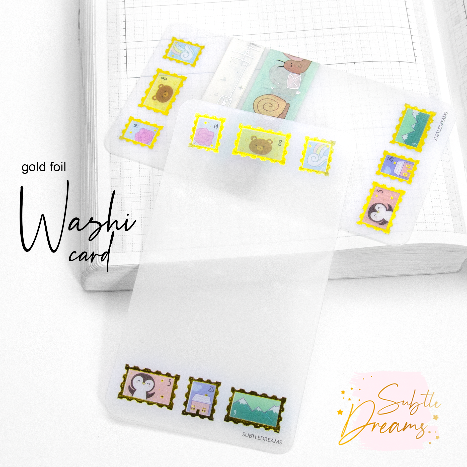 Stamps washi card, gold foil