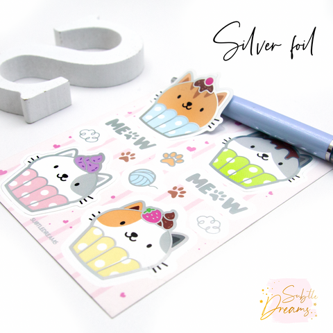 Kawaii cat cupcake foil stickers