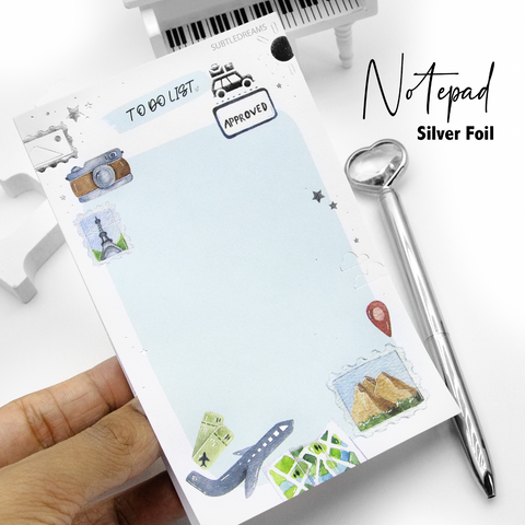 Wanderlust notepad, silver foil