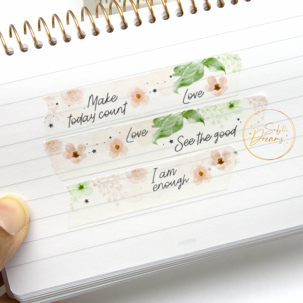 I am enough, daily motivation watercolor roses washi