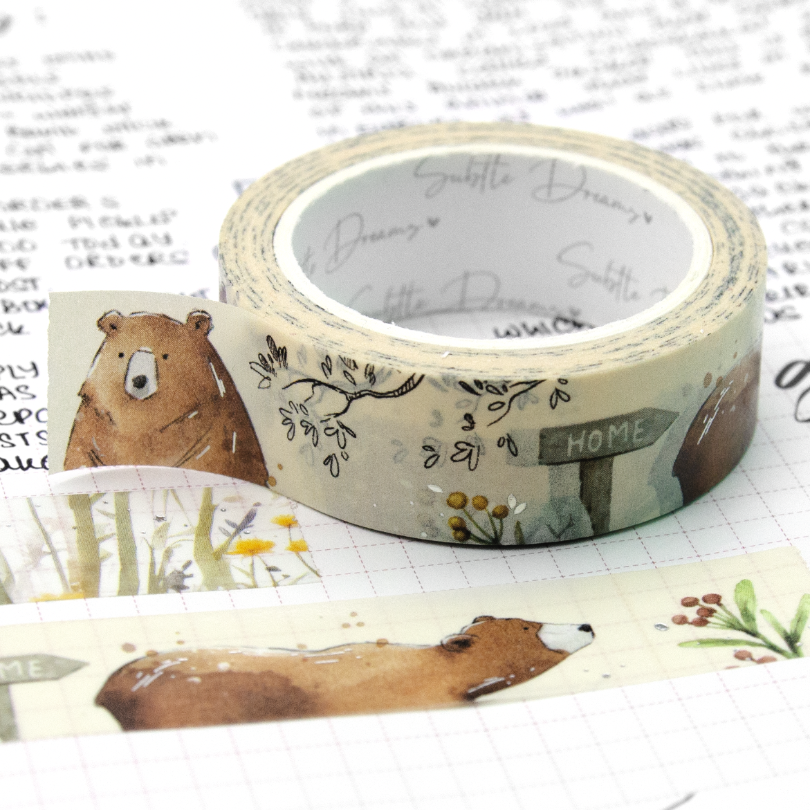 Grizzly giggles, hand painted bear washi