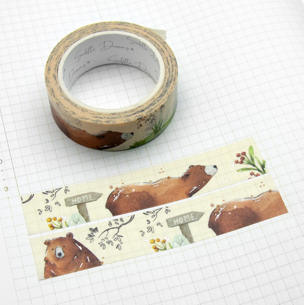 Grizzly giggles, hand painted bear washi