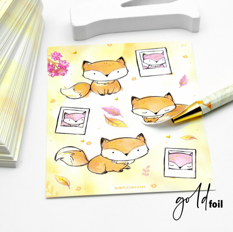 Little fox foil stickers, watercolor hand painted