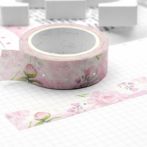 Pink sensation Watercolor roses washi, hand painted