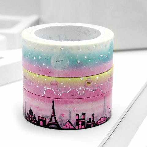 Paris skyline cloud washi, hot pink foil