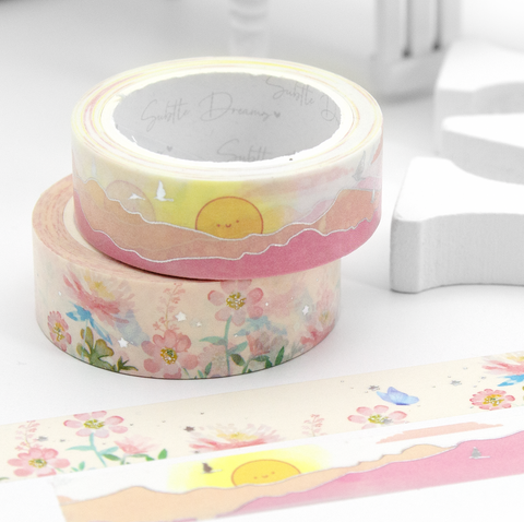 Rise and shine washi, sunrise, mountains, roses, Morning blend