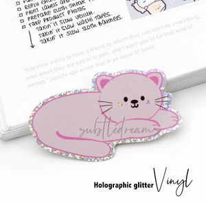 Pink kitty glitter weatherproof Vinyl die cut sticker, cat