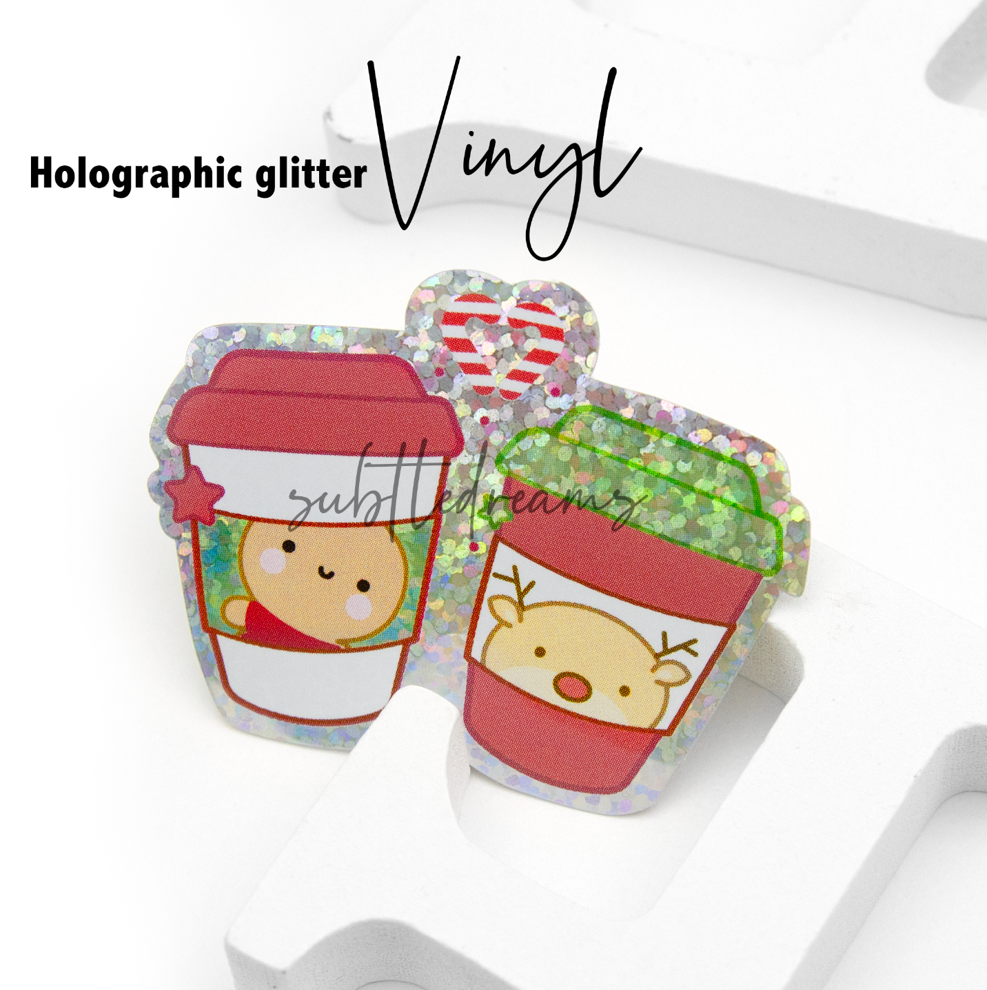 Holiday cups glitter weatherproof Vinyl die cut sticker