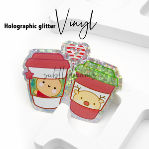 Holiday cups glitter weatherproof Vinyl die cut sticker