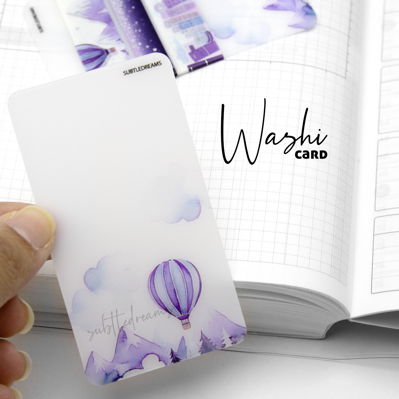 Violet hush, hot air baloon washi card