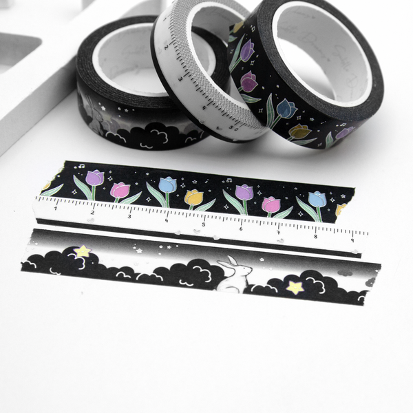 Midnight in NY washi (Black Tulip bundle), ruler washi, cloud