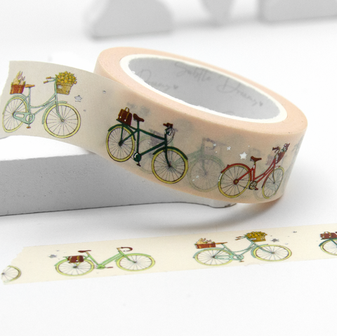 Vintage pewter, flower bike watercolor washi (Black Tulip bundle)