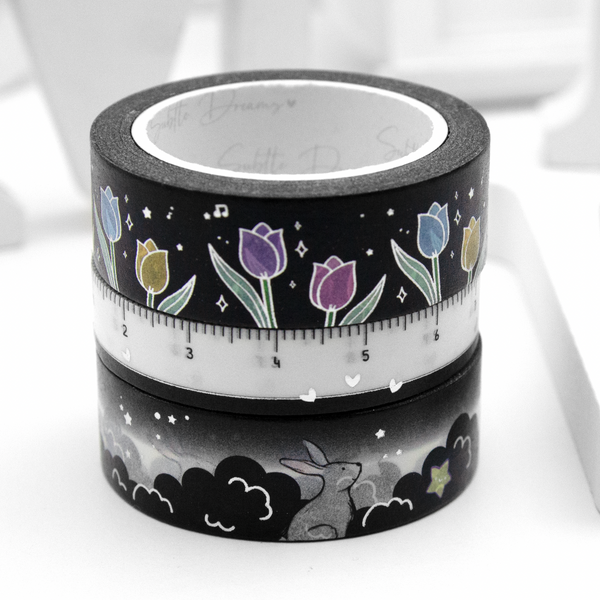 Midnight in NY washi (Black Tulip bundle), ruler washi, cloud