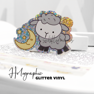 Little sheep, glitter weatherproof Vinyl die cut sticker