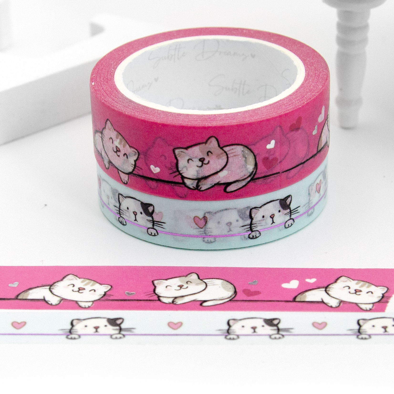 Kitty peek-a-boo, hand painted washi