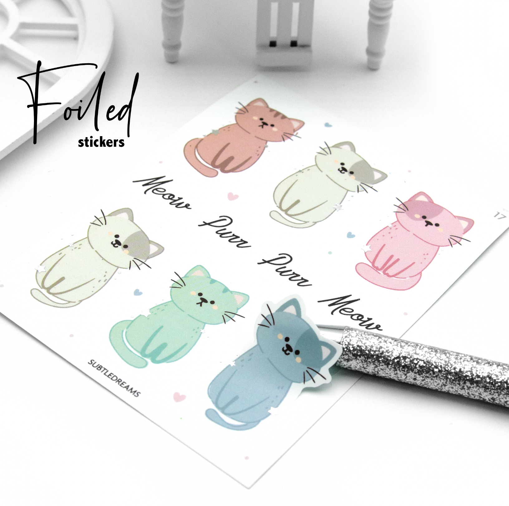 Purr-ty please, cat foil stickers