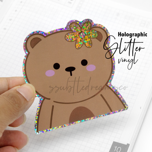 Bear glitter weatherproof Vinyl die cut sticker