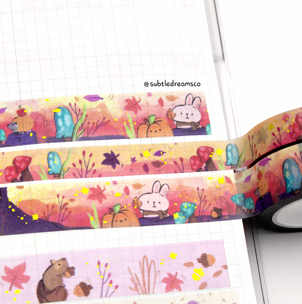 Autumn bloom bunny washi set of 2, hand painted- LOW STOCK!