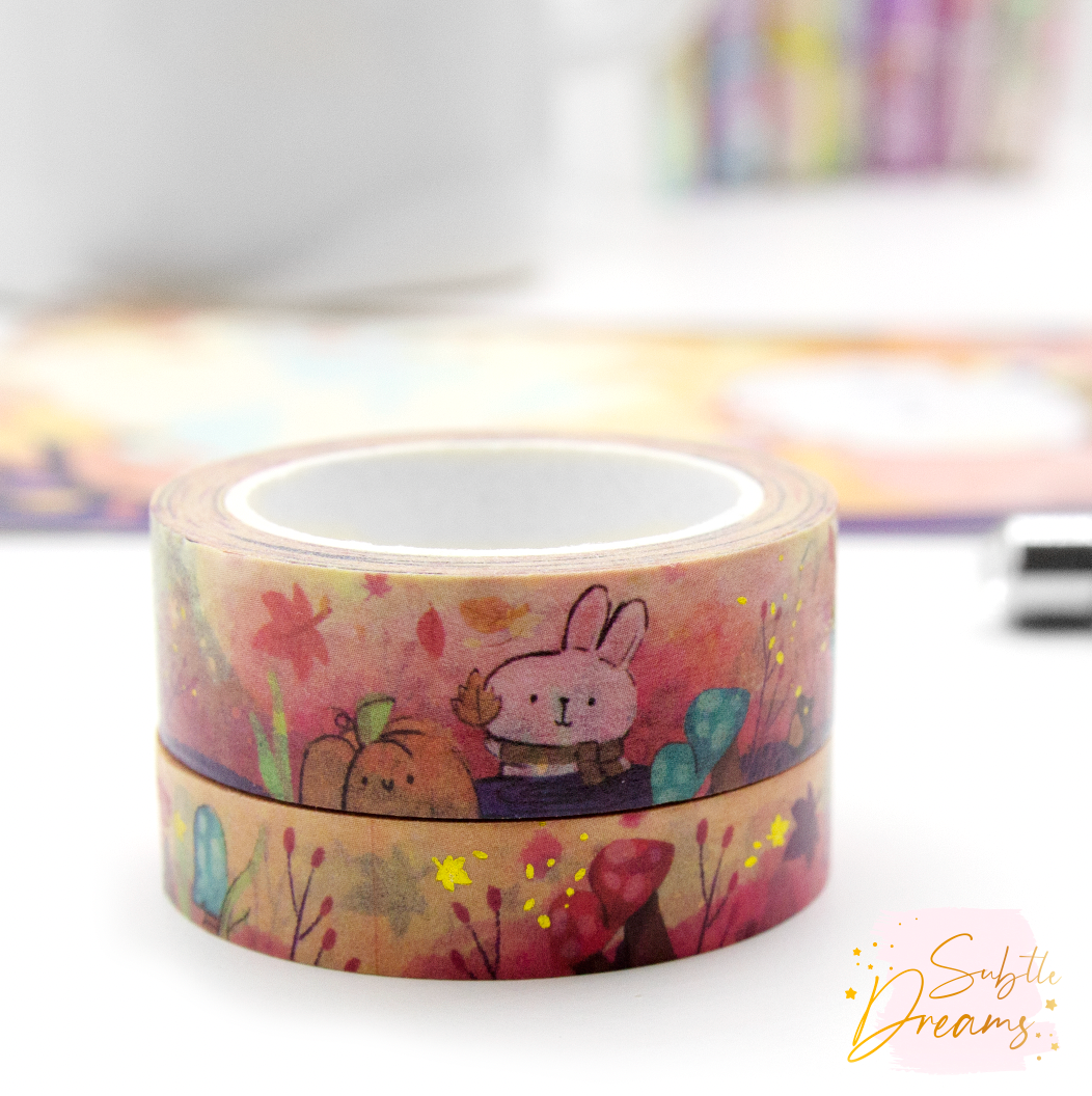 Autumn bloom bunny washi set of 2, hand painted- LOW STOCK!